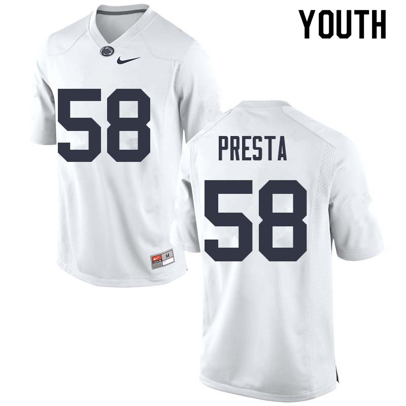 Youth #58 Evan Presta Penn State Nittany Lions College Football Jerseys Sale-White